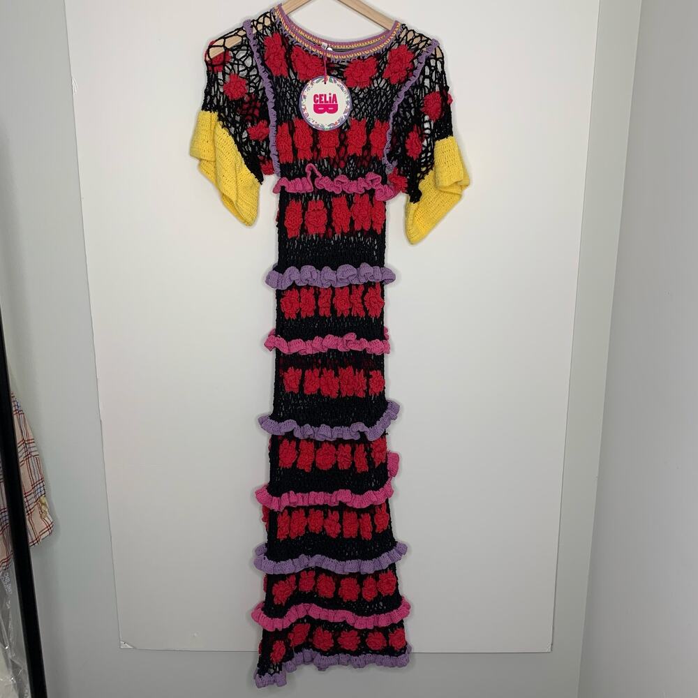 CeliaB Ambra Embroidered Midi Dress Black Womens XS - Picture 2 of 14